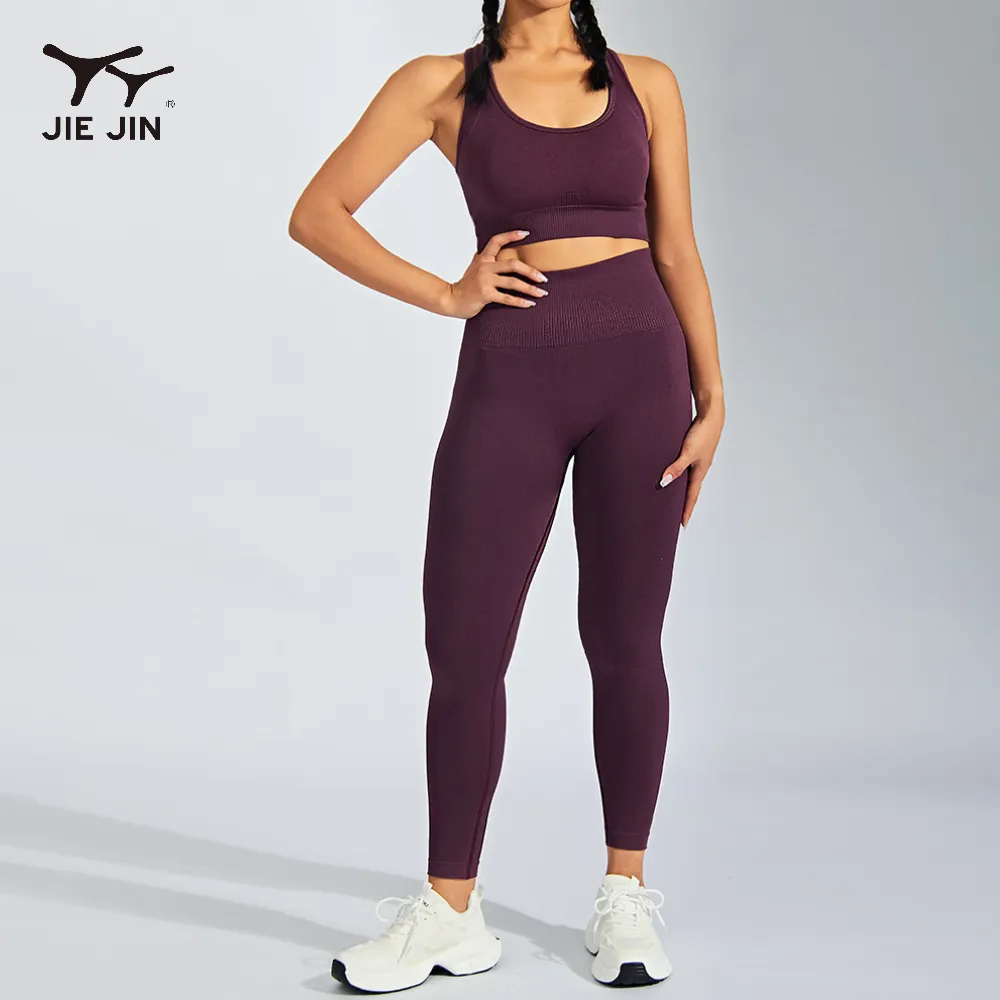 JIEJIN New Girls 2-teiliges Mädchen-Schwank-Soft Fitness Fitnessstudio Hüftenlifting Bauch-Top Sport-BH und Leggins-Set Yoga-Anzug