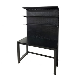 Mesa de estudio de escritorio de computadora con pantalla de tablero de clavijas con estantería - Product Image 1