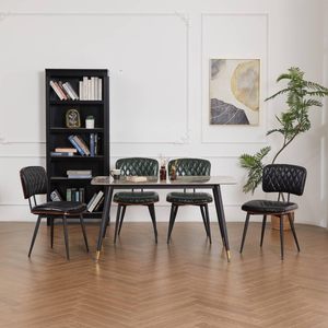 Juego de sillas de cocina modernas para comedor, piel sintética tapizada con respaldo, patas metálicas resistentes en verde - Product Image 4