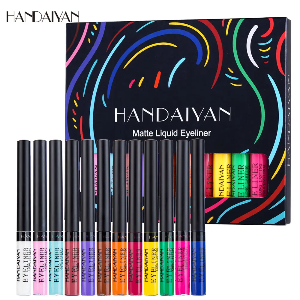 Handaiyan 12 Kleuren Vegan Waterdichte Eye Liner Gekleurde Blauw Paars Wit Matte Vloeibare Eyeliner Set