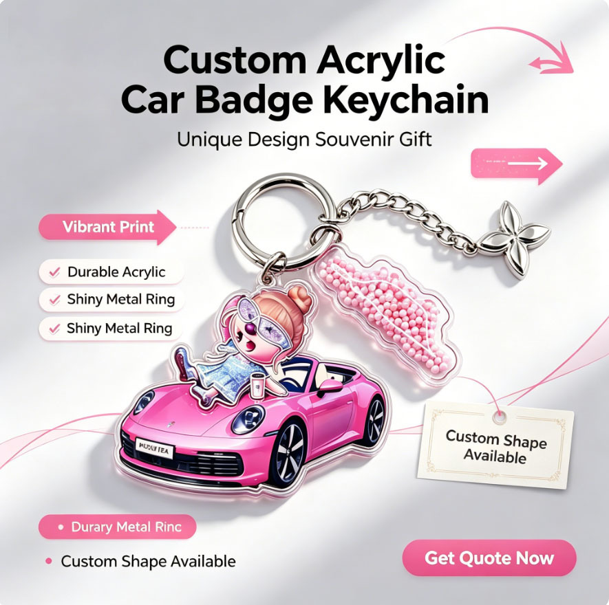 Porte-clés personnalisé en acrylique, breloque de voiture de forme personnalisée, cadeau souvenir