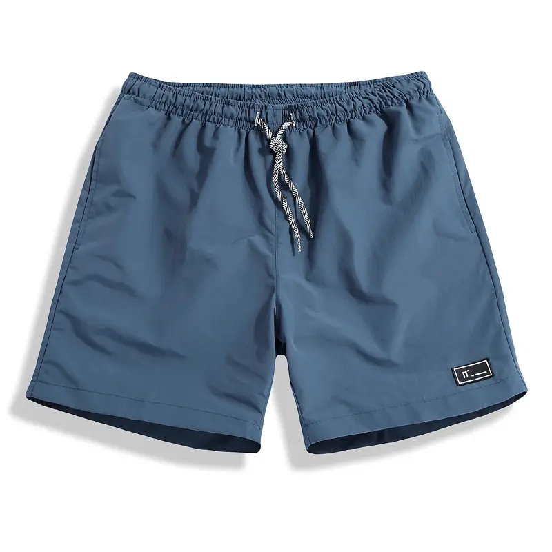 Shorts de praia 100% nylon, calças curtas de banho masculinas casuais, shorts de praia de secagem rápida e sólidos com logotipo personalizado de borracha