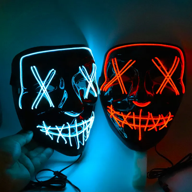 Máscara de Halloween con LED que brilla en la oscuridad, mascarilla de alambre brillante para DJ, Cosplay, fiesta, Club nocturno, disfraces, máscaras de neón, accesorios de Halloween