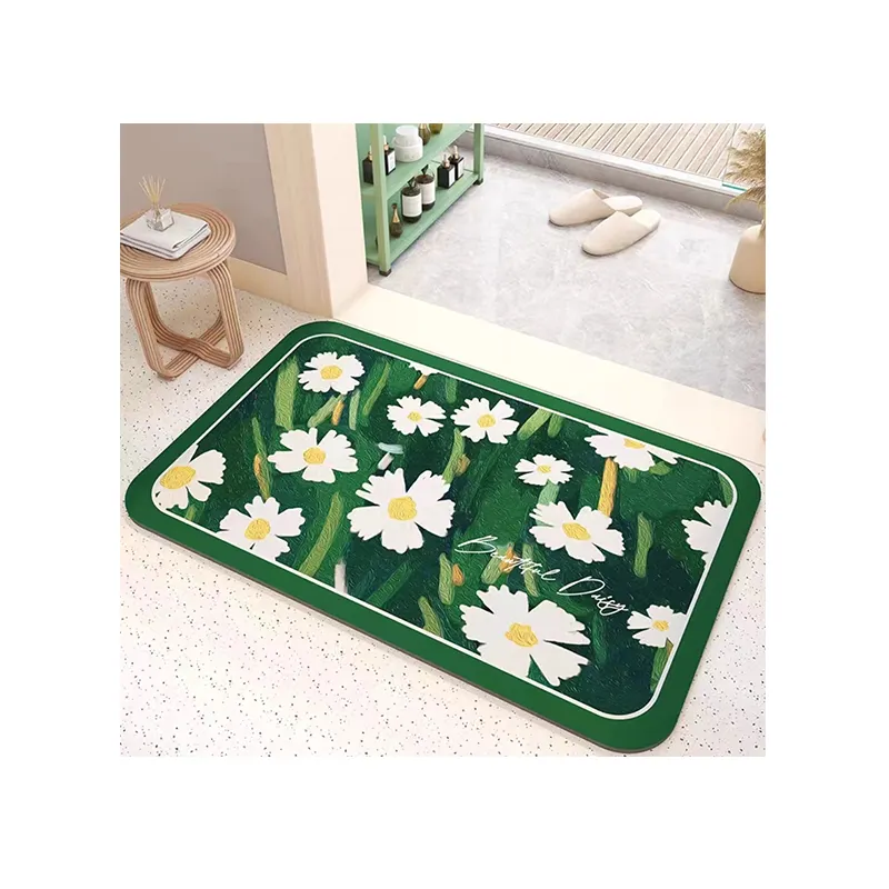 Tapete absorvente para banheiro, tapete de banheiro antiderrapante com design em daisy, conjunto de chão de borracha
