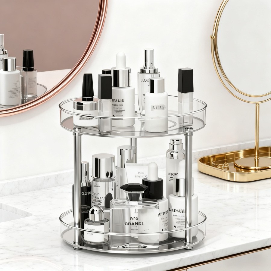 Two-tier, three-column stainless steel storage rack