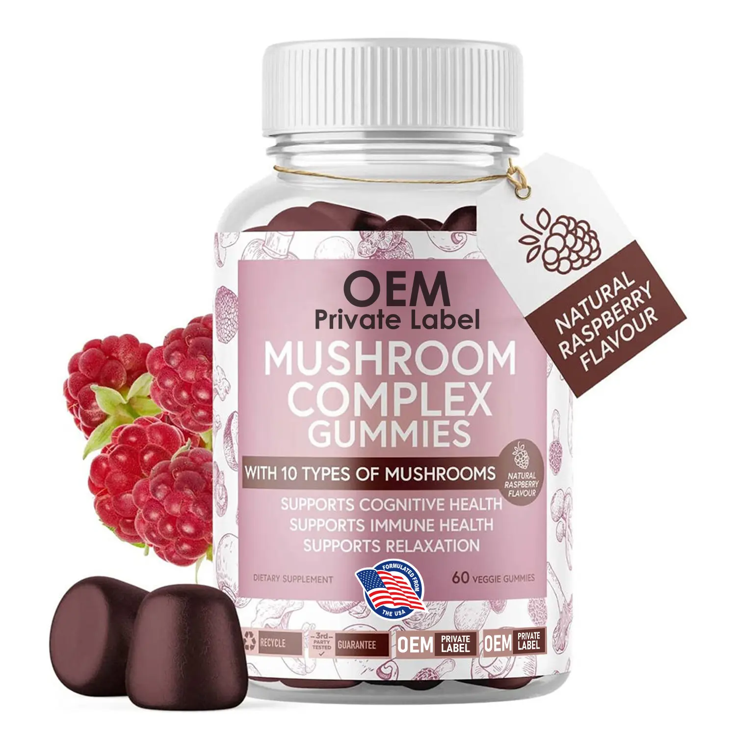 OEM/ODM Vegan güçlü karmaşık mantar Gummies erkekler & kadınlar için 10 Blend mantar beyin güçlendirici, bağışıklık desteği, enerji