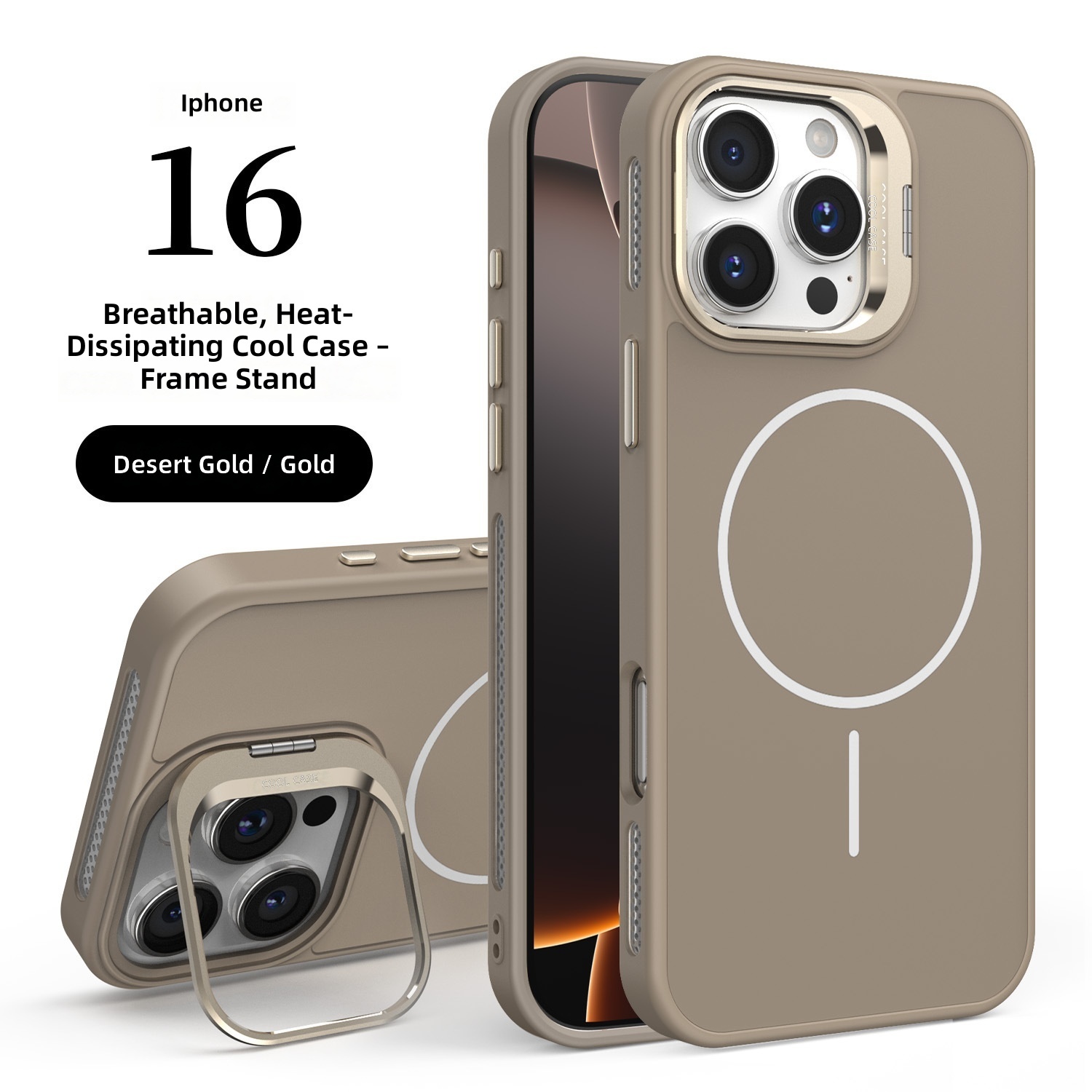 Desert gold-lens mount side-heat dissipation magnetic attachment
