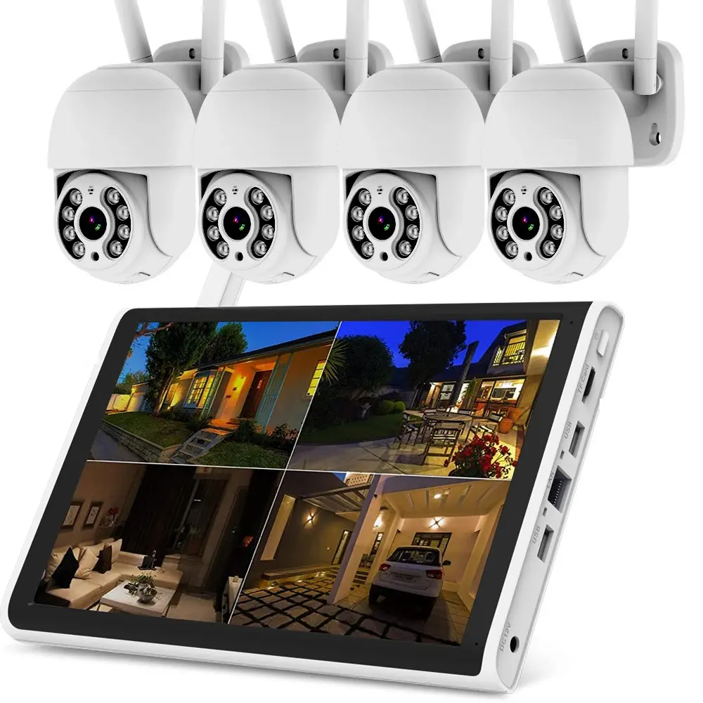 10 inç monitör gözetim 4CH 8CH CCTV LCD ekran ev güvenlik PTZ açık kablosuz IP kamera CCTV Wifi Nvr sistemi