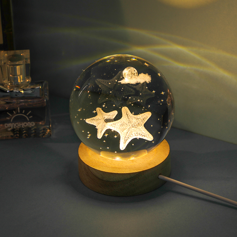6cm cute starfish + round wooden lamp base gift bag