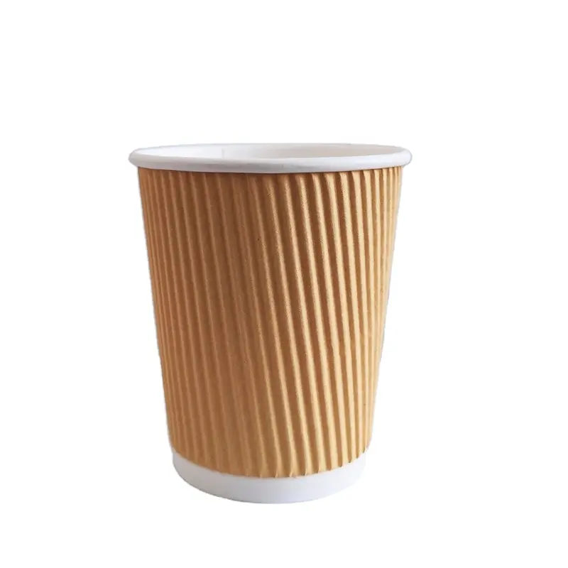 Vasos de papel personalizados de 12oz, bebida fría, taza de café de papel ecológica, taza de papel decorativa ondulada, bebida fría, estilo ondulado