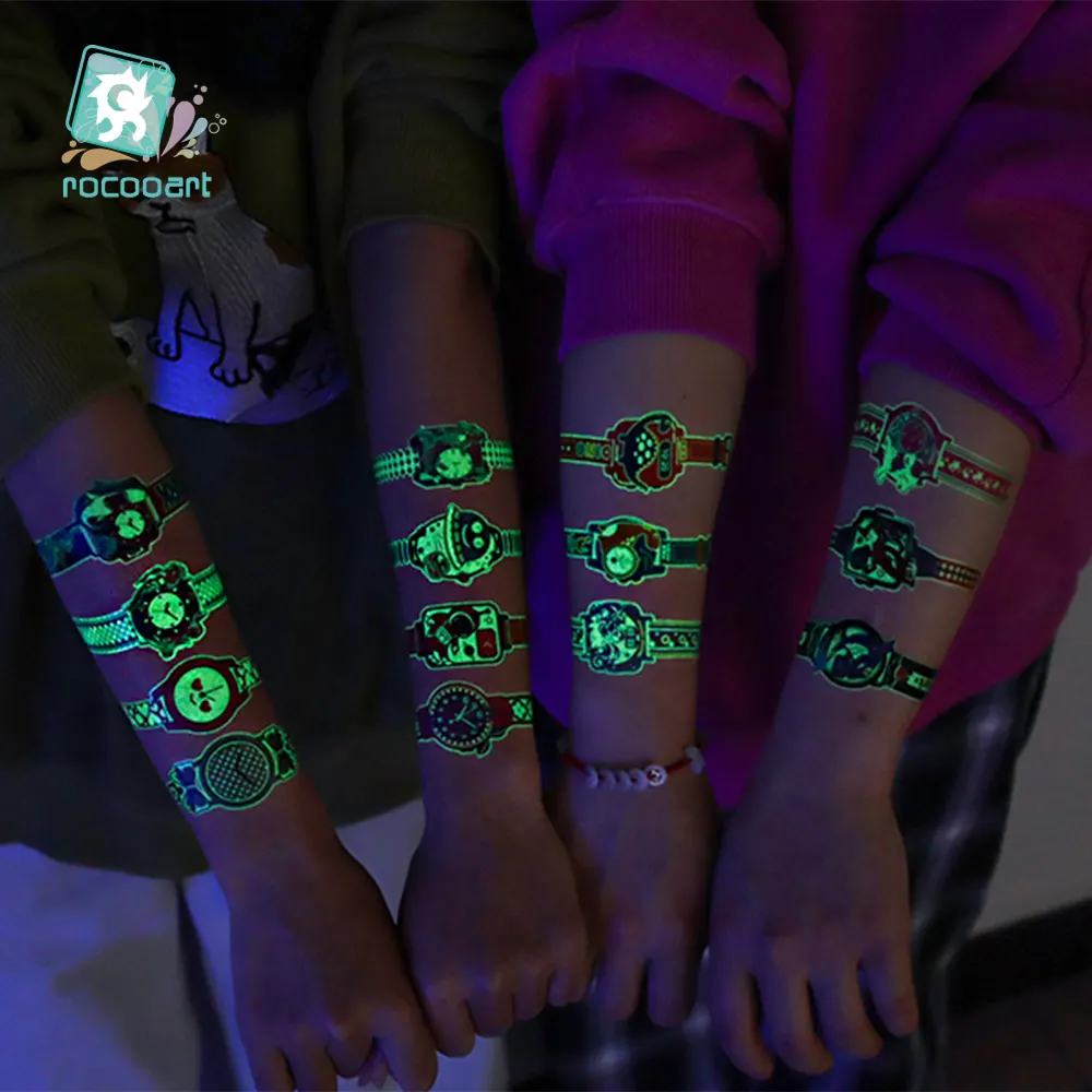 Children Glow In The Dark Mixed Style Cartoon Tattoo, Luminous Fake Tattoo, Body Watch Tattoo Stickers For Kids