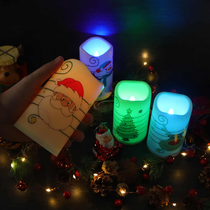 Custom Christmas Light Multiple Patterns Christmas LED Candle Light Decorative Flickering Flameless Candles for Xmas Decor