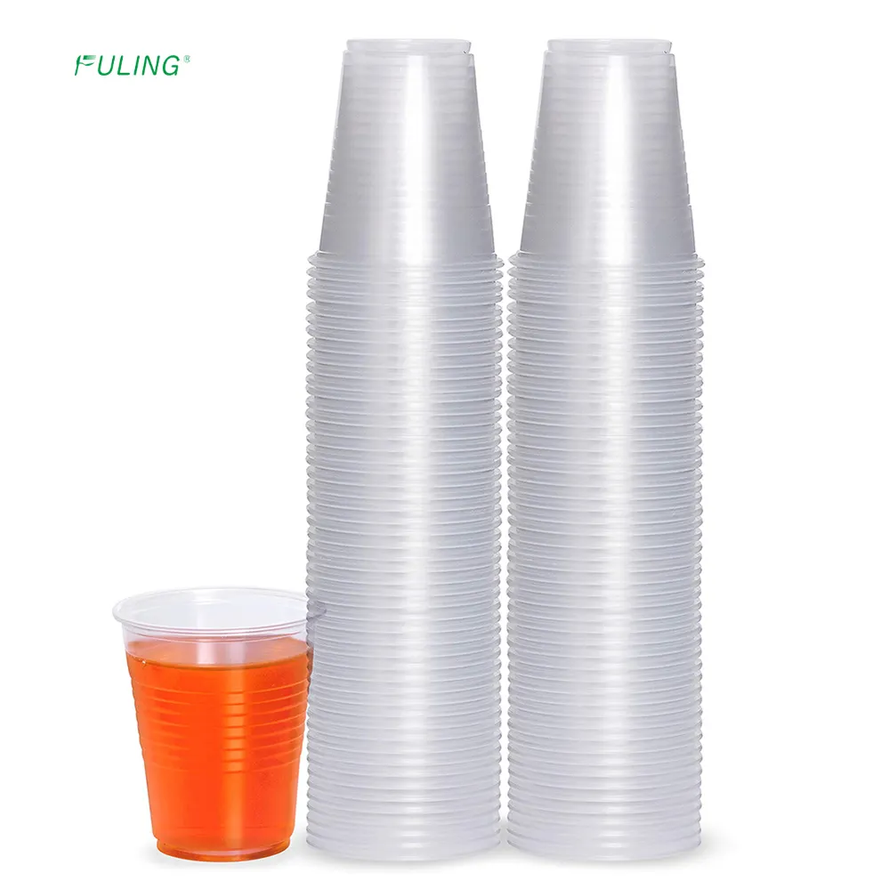 FULING फैक्टरी कस्टम डिस्पोजेबल पारदर्शी 12oz 10oz 9oz 7oz 5oz प्लास्टिक के कप gelas plastik पेय कप डिस्पोजेबल