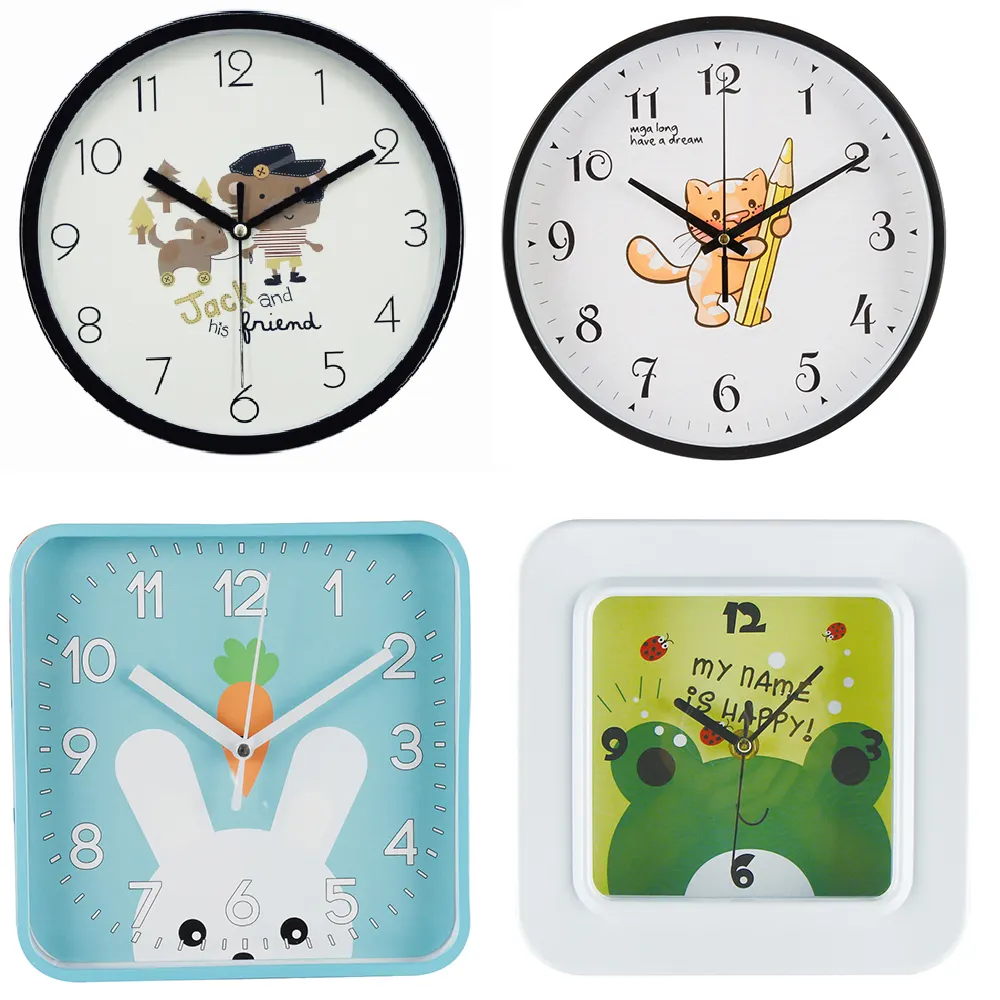 RD Cute – horloge murale de dessin animé pour enfants, décoration de la maison, cadeaux, promotion, animal, impression colorée, horloge d'usine de 8 à 12 pouces