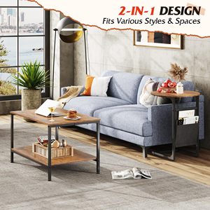 Easy Assembly Metal Frame Wood Desktop <strong>Rectangular</strong> Living Room <strong>Table</strong> Set 2 in 1 Design <strong>Nesting</strong> Coffee <strong>Table</strong> for Living Room - Product Image 4