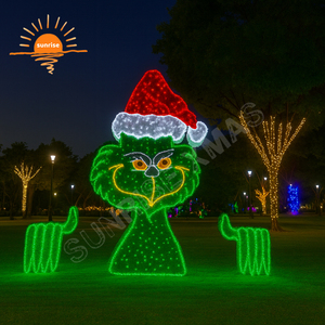 תאורת חוץ לתצוגות חגיגיות, תאורת מוטיב גרינץ' תלת-ממדית בהתאמה אישית, תאורת לד מסחרית גדולה לחג המולד, קישוט זוהר - Product Image 5