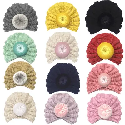 Gorro de punto L653 para bebé, accesorios para el cabello, gorro de ganchillo de la india, Donut para niña, turbante para bebé