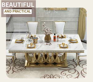 大理石8座方形石桌套装茶几豪华餐厅套装客厅小桌 - Product Image 1