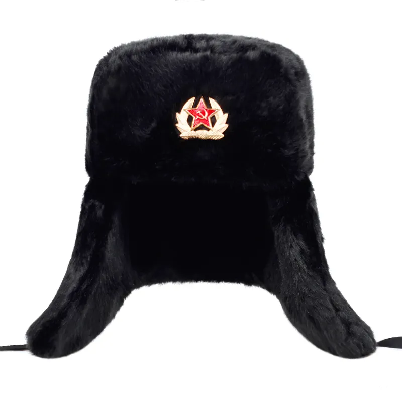 Winter Männer Hut Pelz Warme wind dichte Kappe Lei Feng Cap Bomber Kunst pelz Ohr klappen kappen Schwarz Ski Trooper Trapper Kalt Anti Schnee Hüte