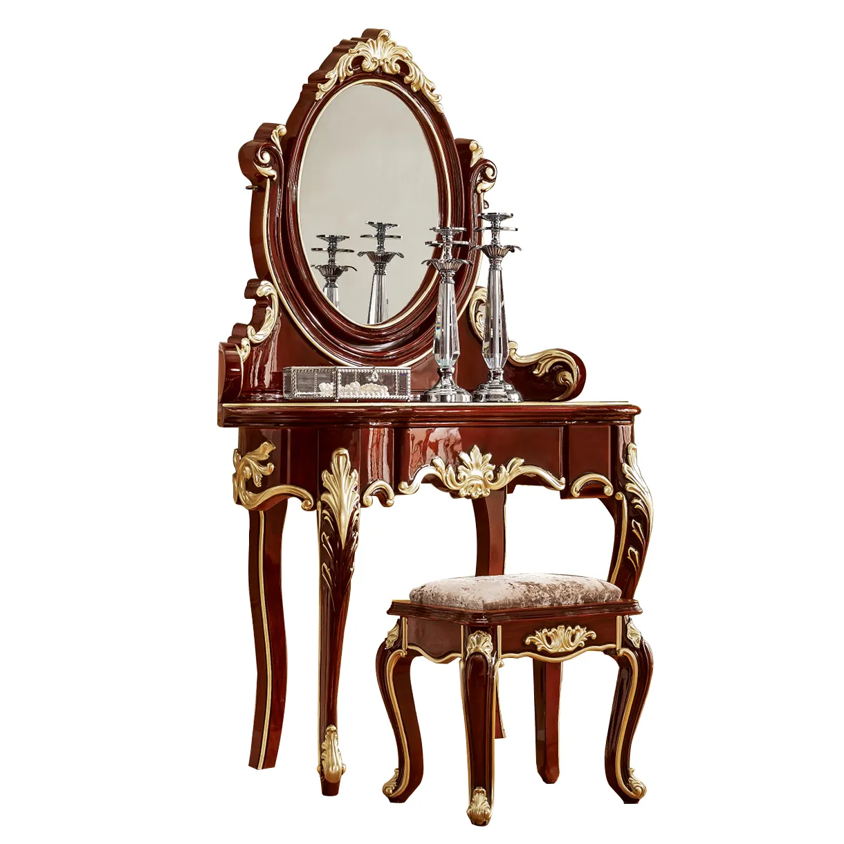 Coiffeuse de luxe en miroir de verre vénitien, coiffeuse avec tabouret, bois Royal, meubles de chambre à coucher, Photo