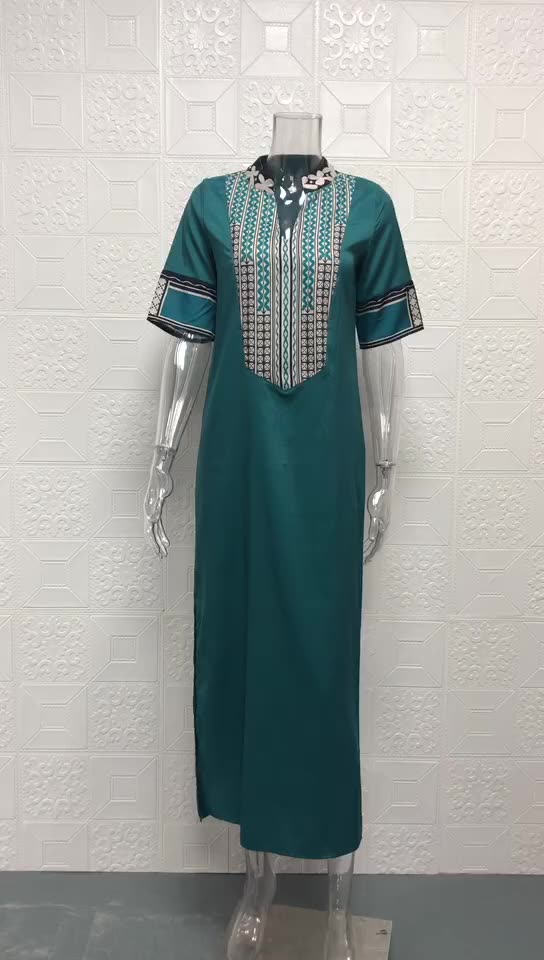 Popular New Styles Floral Print Split Maxi Womens National Casual Dresses Bohemian Dress for Women