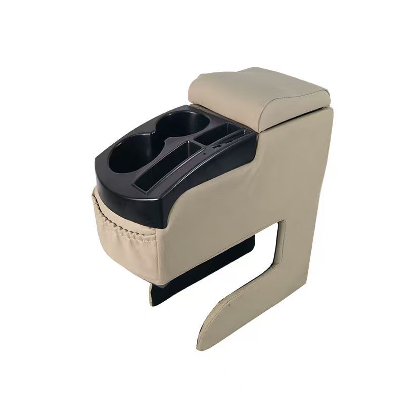 beige car armrest box-usb charging with cup holder