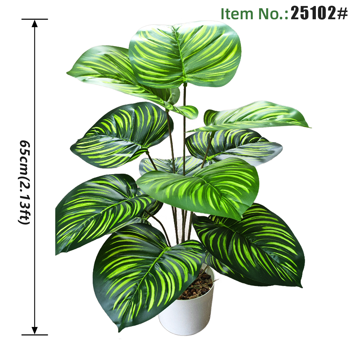 Plante artificielle en pot Calathea à rayures vertes, 65 cm