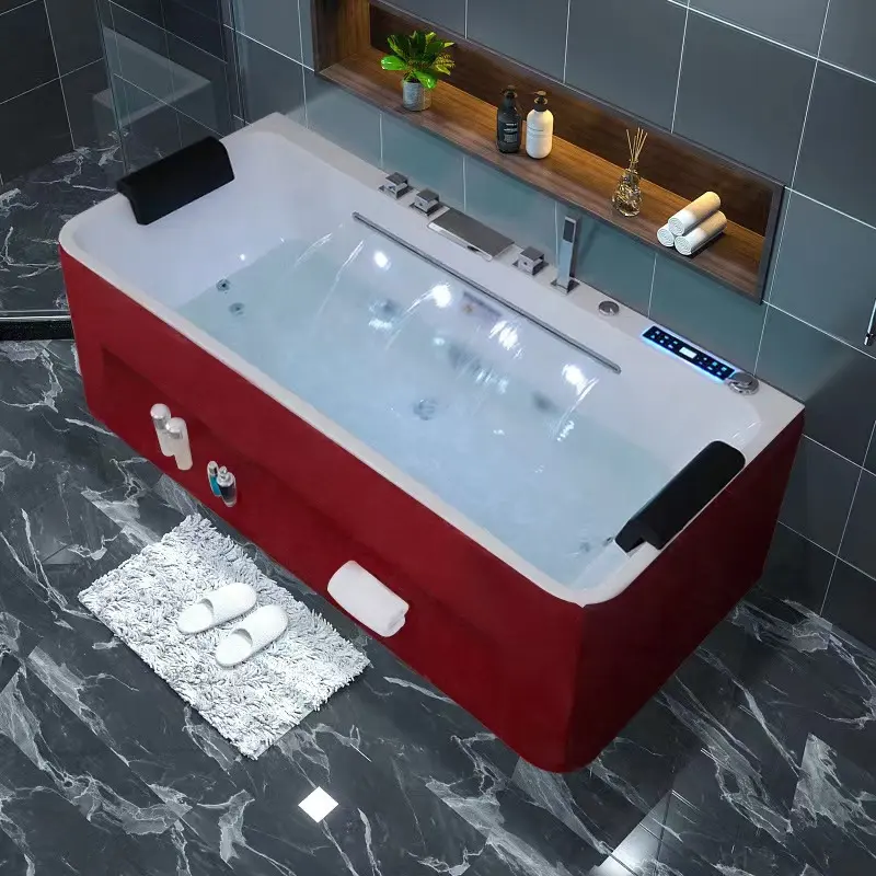 حوض استحمام فاخر من نوع UPC بسطح صلب للأماكن المغلقة بلون أحمر الاكريليك