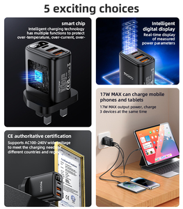Yesido YC86 Three Charging Ports <strong>17W</strong> MAX Charging Smart Digital Display UK Digital <strong>Charger</strong> - Product Image 3