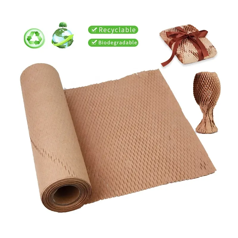 Hongdali環境に優しいリサイクル可能な卸売耐衝撃性工場価格ハニカムロール包装紙ラップハニカムクラフト紙
