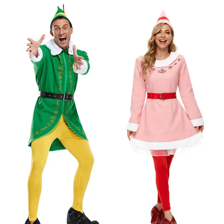 Dos homens e das mulheres Santa Claus Natal Elf Traje Adulto Cosplay Performance Traje