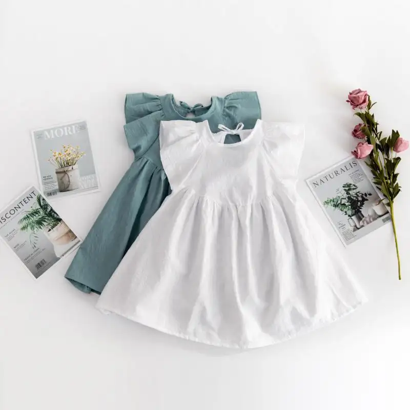 Neugeborenes Baby kleid Plain Leinen Baumwolle Baby Girl Rüschen kleider Sommer Prinzessin Kleid