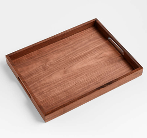 实木矩形托盘，带切口手柄，用于用餐和托管 - Product Image 4