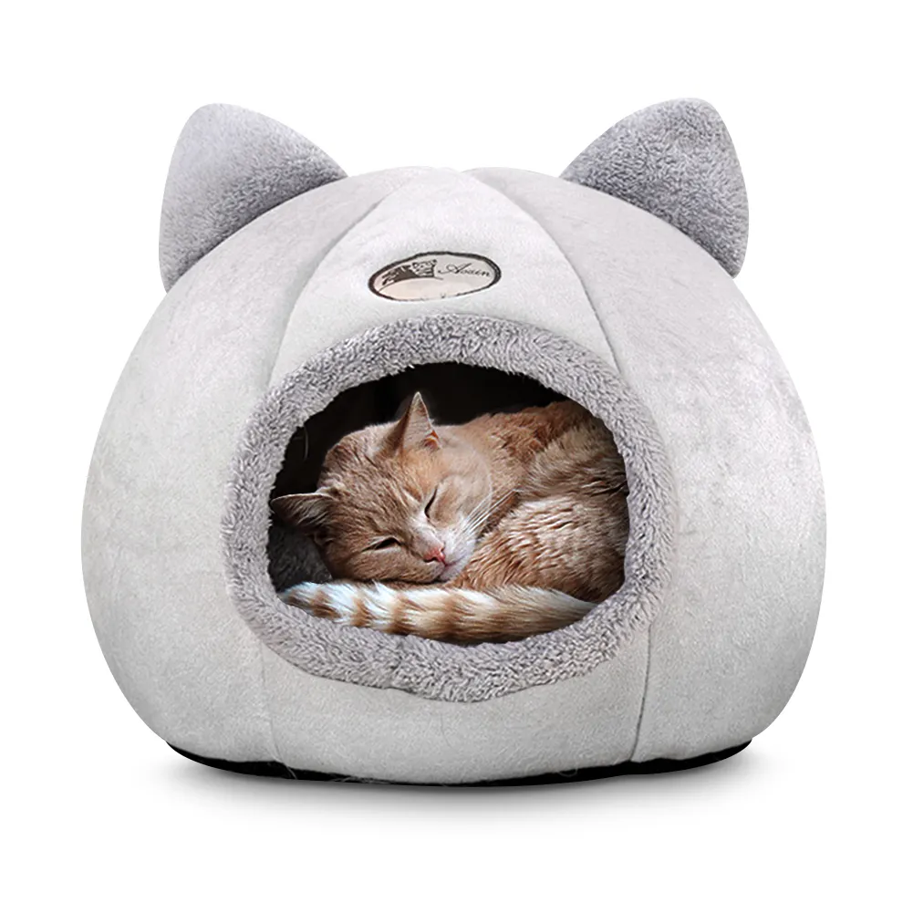 Cama de cueva para gatos esponjosa de piel sintética antideslizante para todas las estaciones, camas para perros, lavables, redondas para mascotas pequeñas y medianas