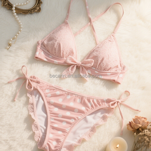 Op Maat Gemaakte Braziliaanse Bikini <span class=keywords><strong>Sex</strong></span> Dames Badmode Effen Kleur Kant 2-delige Set Voor Baden Xl Size Private Label Zomer Strand - Product Image 3