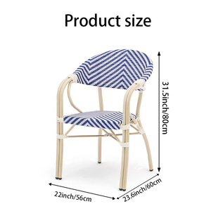 Azul y blanco Diseño moderno Patio Mimbre Bar Comedor Sillones Jardín al aire libre Ratán Aluminio Bistro Sillas para restaurantes
