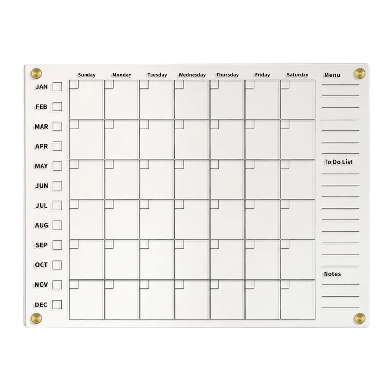 Tablero de borrado en seco magnético acrílico para nevera, planificador semanal mensual, calendario magnético acrílico para nevera