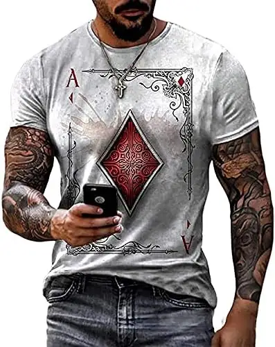 Fitspi Summer 3d Printed T-shirt European American Playing Cards Short-sleeved Round Neck T-shirt Funny Casual Shirt