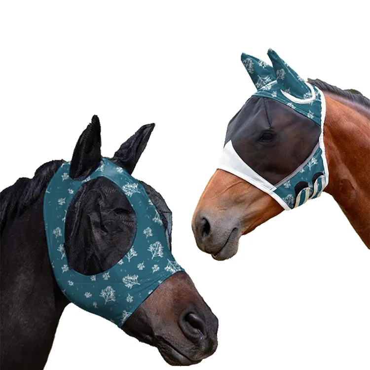 Ride Horse Fly Control Maskers Met Oren, Grey, Horse Horse Mesh Vliegmasker