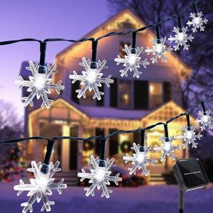 Cadena de luces solares de copo de nieve decoración exterior 8 modos de iluminación luces de hadas de Navidad para vacaciones boda decoración de árbol de Navidad - Product Image 1