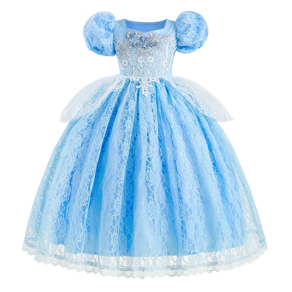 Nuovi disegni bambina Deluxe Blue Dress abito da festa di compleanno per bambini Halloween Princess garze Dress
