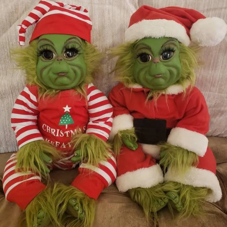 Linda muñeca realista de silicona verde de Navidad con disfraz de Papá Noel extraíble decoración de muñecas de Navidad regalos de Navidad para niños