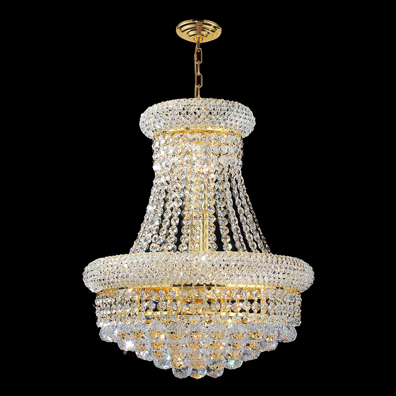Acabamento dourado clássico império estilo K9 cristal candelabro teto luz para sala