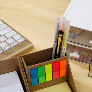 Bloc de notas de cubo de papel Kraft ecológico personalizado, notas adhesivas de escritorio autoadhesivas con portalápices - Product Image 5