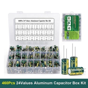 460PCS绿色高频直接插入铝电解电容器24套件，电阻值为6.3V-50V