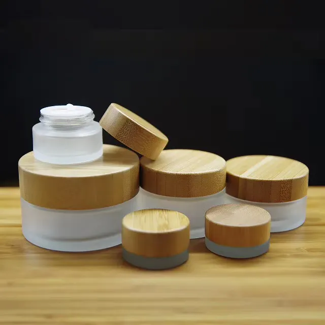 Cosmetics容器包装木製竹蓋のデザイン瓶15グラム20グラム30グラム50グラム100グラムクリアガラス化粧品ボディクリームジャー