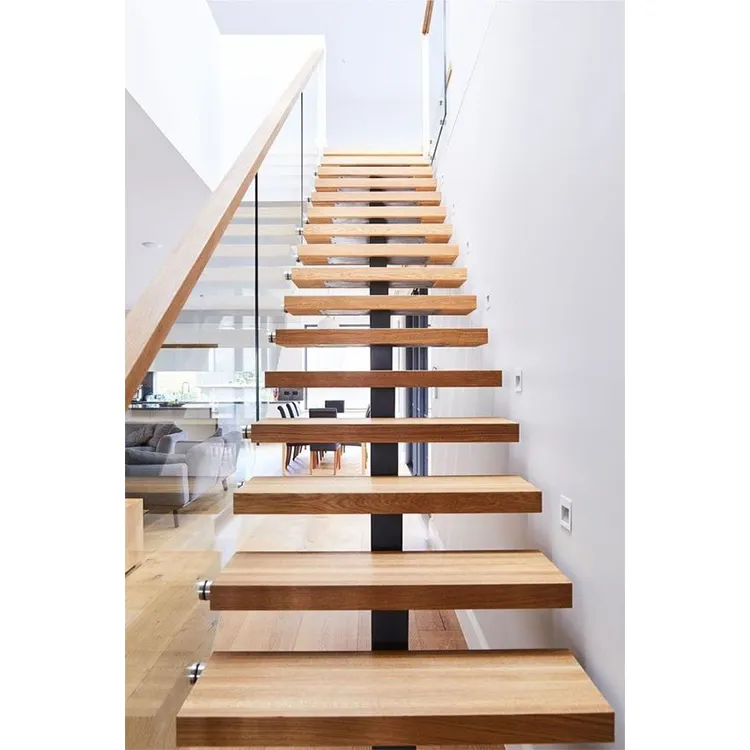 Minimalist Indoor Duplex Straight Staircase Stairs and Modular Staircase Kits with Wood Treads