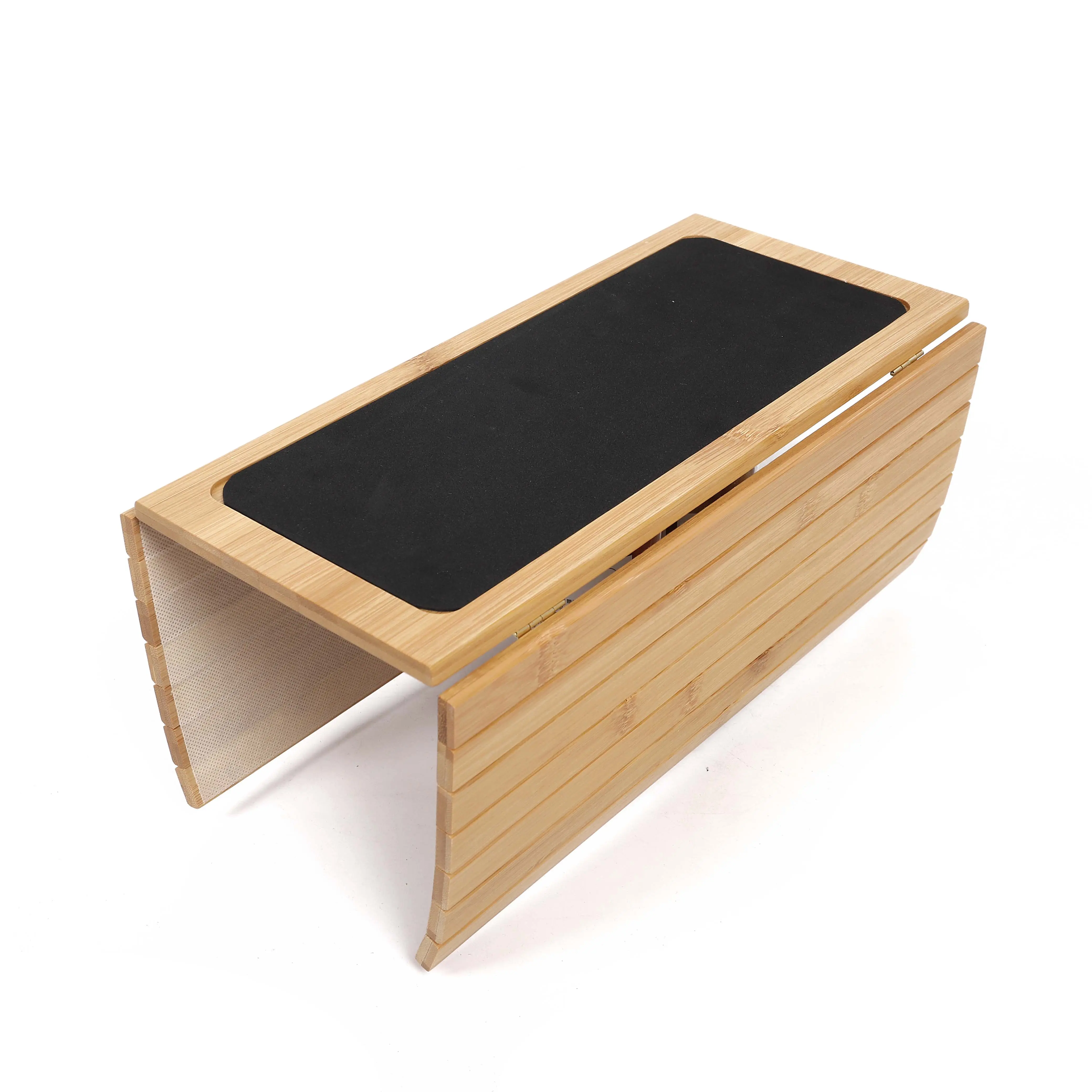 Custom Bamboo Wood Sofa Arm Tray Foldable Armrest Table Universal Drink Holder Side Couch Arm Trays