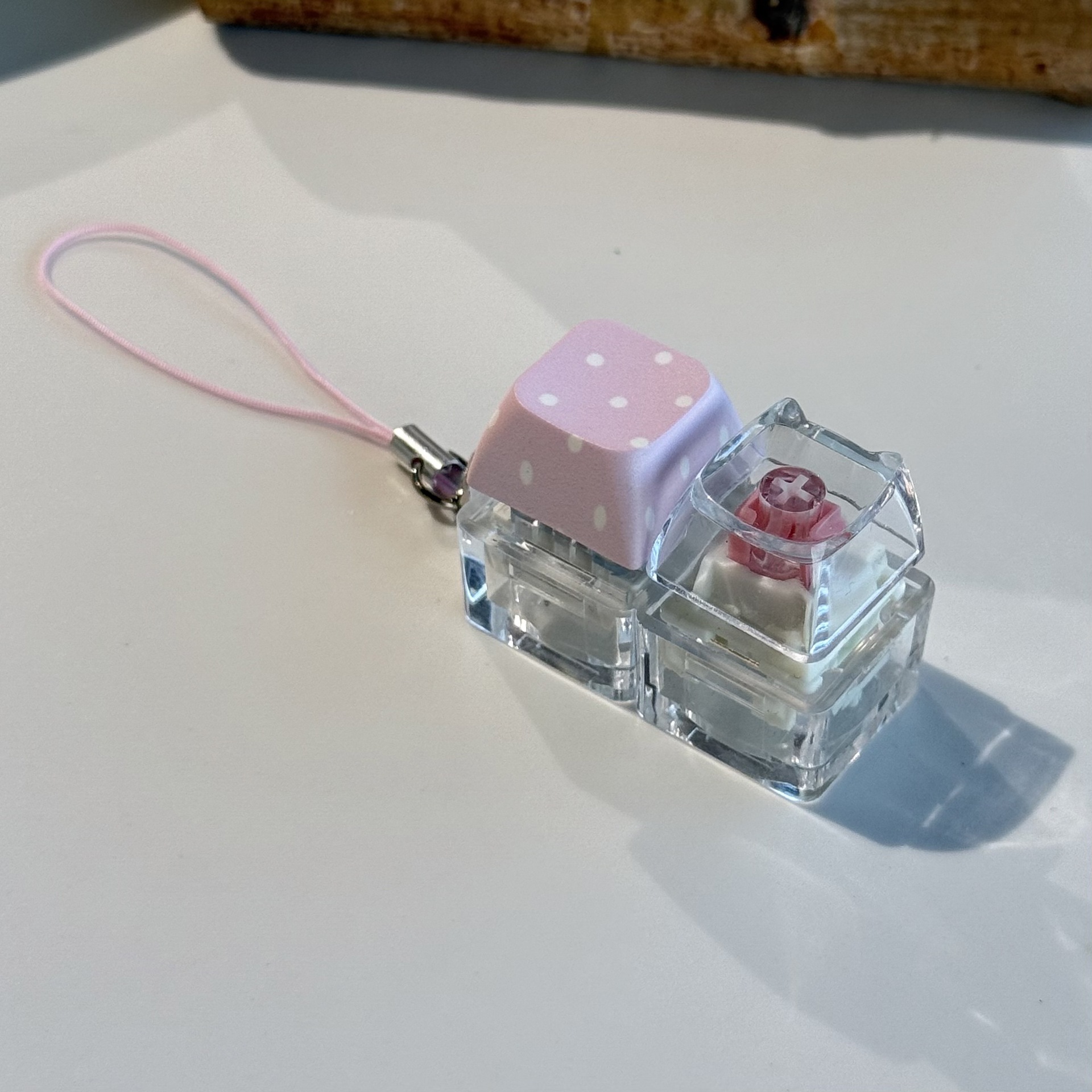 Pink and white polka dot transparent cat head two buttons