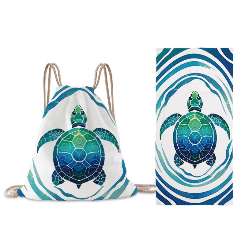 Toalla de playa con diseño de tortuga marina azul verde